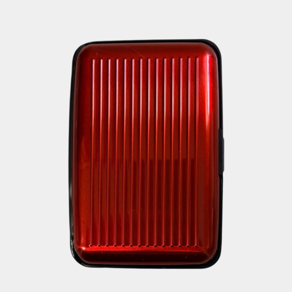 Red Hard Shell Card Holder Wallet Metal Accordion Credit Card Case Organizer